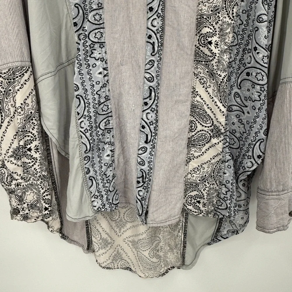 Free People All Patched Up Bandana Patchwork Button Up Shirt Sz S Lagenlook Boho - Picture 12 of 15